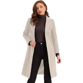 Allegra K Women's Lapel Single-Breasted Outwear Long Winter Coat