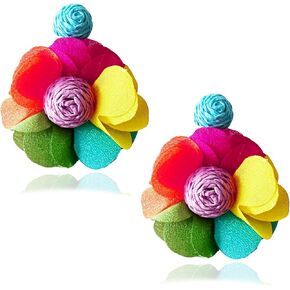 Hot Pink Tassel Earrings for Women Trendy Bohemian Dangle Drop Earrings Handmade Chiffon Fabric Floral Flower Earrings for Teen Girls Colorful Earrings Women's Casual Vacation Beach Jewelry