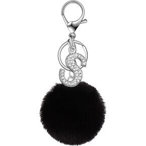 Initial Keyring Alphabet Keychain With Pom Pom Women Girl Shiny Crystal Key Ring Birthday Gift Friendship Keychain in Kuwait