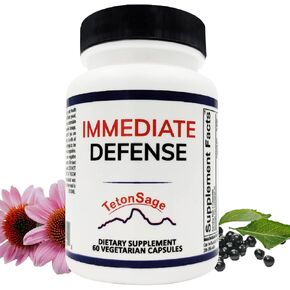Immediate Defense Immune Support - Zinc, Black Elderberry, Echinacea, Vitamin A & C with B12, | Powerful Immunity Booster for Adults | Immune System Booster Supplement 60 Capsules