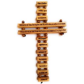 Olive Wood Large Wall Decor Cross (9 Inches) with Lord's Prayer (Our Father Prayer) in English from Bethlehem Holy Land