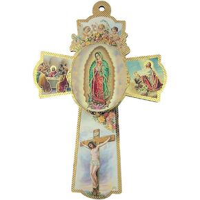 Religious Gifts Our Lady of Guadalupe with Cherub Angels Wooden Wall Cross Crucifix, 6 Inch
