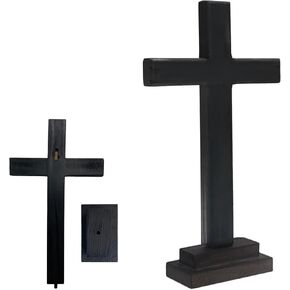LBLNUGURI صليب خشبي أسود مع قاعدة يسوع المسيح صليب سطح الطاولة ديكور سطح المكتب خشبي أسود مقدس يسوع صليب كاثوليكي صليب يسوع المسيح صليب المنزل الزفاف في الهواء الطلق in Kuwait