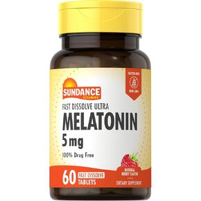 Fast Dissolve Melatonin 5mg | 60 Tablets | Natural Berry Flavor | Vegetarian, Non-GMO, and Gluten Free Supplement | by Sundance
