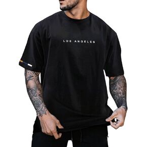 Verdusa Men's Oversized Tops Letter Print Short Sleeve Casual T Shirt Tee Tops