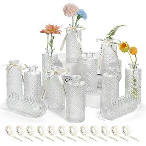 Glass Bud Vases Set of 12(Flowers NOT Included),Small Bud Vases in Bulk,Mini Bud Vases,Vintage Vases for Centrepieces,Small Vases for Wedding Decoration,Home Table Flower Decoration