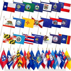 50 State Flags Set on Wood Stick Small Mini Hand Held Flag,5x8 Inch