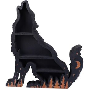 Pssopp Crystal Shelf Display Wolf Wooden Holder Shelves Decorative Crystal Shelf Rustic Home Wall Decor for Home Bedroom Living Room (Wolf Right)