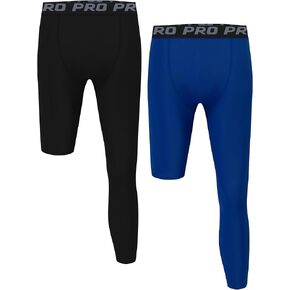 EXARUS 4 Pack Youth Boys Compression Leggings Tights Basketball Athletic Pants Sports Base Layer for Soccer 6-12Y