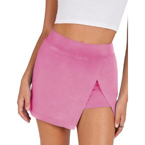 Ailoqing Women's Mini Skirt Stretchy Mid-Waist Side Slit Fitted Bodycon Short Skirt with Shorts Underneath in Kuwait