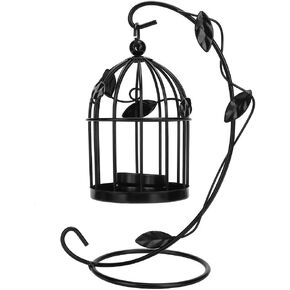 Metal Candle Holder, Moroccan Style Candle Stick Candleholder and Vintage Tea Light Candle Holder Hollow Bird Cage Candlestick Wedding Decor Gifts for Home Wedding Centerpiece Decor, Black