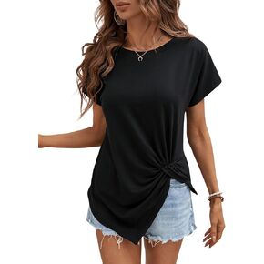 SOLY HUX Women's T Shirt Short Sleeve Twist Asymmetrical Hem Tee Tops