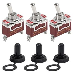 3PCS Toggle Switch, 12V Heavy Duty 3 Way Momentary Toggle Light Switch, 3 Way (ON)-Off-(ON) Marine Toggle Switch 250V AC 15A with Weatherproof Boot Cap Coverfor Car, Boat, Yacht, Vessels