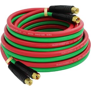 RX WELD Oxygen Acetylene Hose 1/4-Inch × 25 Feet with 9/16"-18 B fittings,Torch Hose,Grade R (25 Feet)