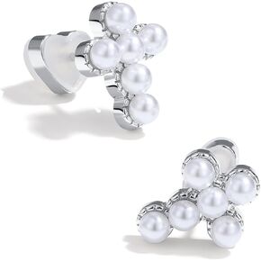 PANSTAR Gold Plated Cross Earrings for Women, 18K Gold Vermeil Hoop Earrings, Dainty Pearl Jewelry Gift Idea, Charm Pendant Earrings for Girl and Ladies in Kuwait