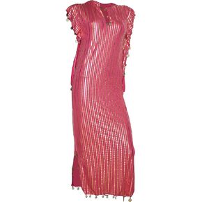 Egyptian Belly Dance Nancy Stretchy Folkloric Dancing Outfit Galabeya Oriental Abaya Dress Dresses Costume Baladi Saidi Fallahi Carnival Sequins Handmade Bellydance Women (Fushia x Gold)
