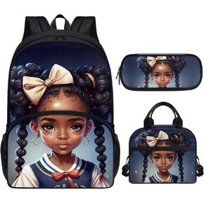 African Princessc Girls Backpack Set 3 in1,Back to School Backpack with Lunch Box Elementary Middle School Bag Afro Girl Bookbag Teen Girls Schoolbag Lunch Bag Pencil Case