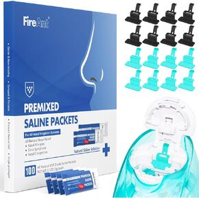 FireAnt 16 Pack Silicone Saline Pods Refills and 100 Count Salt Packets Set, Compatible with Navage Nasal Care, Includes 100 Saline Packets Sinus Rinse + 16 Reusable Salt Pads in Black
