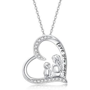 JUSTKIDSTOY Sterling Silver Mom Necklace Mama Bear Pendant Necklace Jewelry for New Mom Grandmother Women