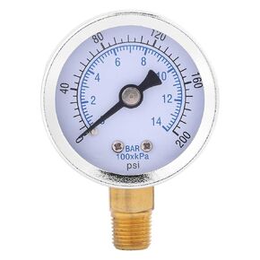 1/8" NPT Water Pressure Gauge 0-14bar 0-200psi Dual Scale Hydraulic Pressure Gauge 1/8" NPT Brass Thread Bottom Mount TS 40