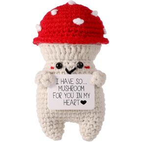 Funny Positive Mushroom, 4.72 Inch Creative Knitted Mushroom Doll Cute Crochet Plush with Inspirational Card Positive Life Emotional Support Potato Gift for Plush Birthday Party Decoration