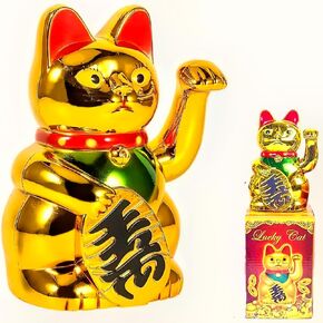 Chinese Lucky Cat Waving Gold Cats Fortune Arm Small Lucky Waving Feng Shui Gold Cat Waving Cat for Shop Store Decoration
