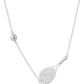 Lovematch Tennis Racket and Ball Necklace - Rhodium Plated Over 925 Sterling Silver | Gift for Her, Present For Birthday, Valentine's day, Wedding Anniversary and Christmas Gifts for Tennis Lovers