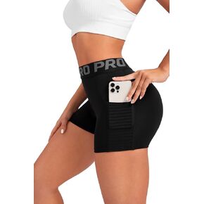 Women Workout Shorts,High Waisted Athletic Slim Fit Shorts Tummy Control Gym Yoga Biker Shorts with Side Pocket