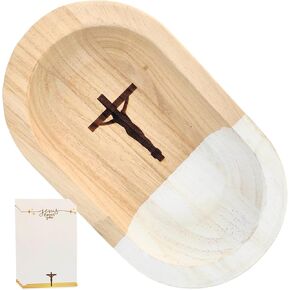 Wood Prayer Bowl with Prayer Cards, Blessing Bowls Cross Religious Gifts, Christ, Christian, Catholic, Blessing gifts, 10x6x2 inch