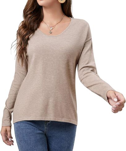 JINKESI Women's Casual Lightweight Crew Neck Long Sleeve Knit Top Loose Pullover Sweater in Kuwait