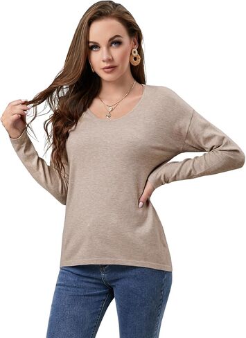 JINKESI Women's Casual Lightweight Crew Neck Long Sleeve Knit Top Loose Pullover Sweater in Kuwait