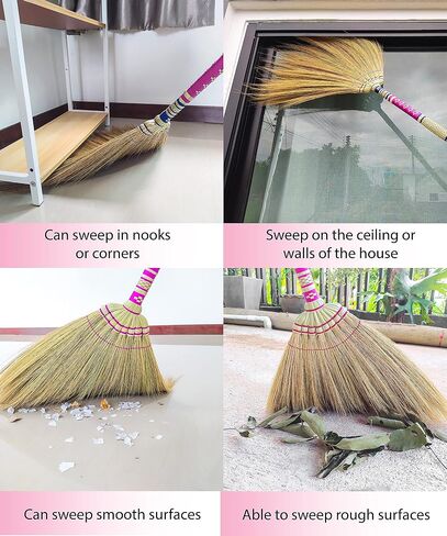 40 inch Tall of Asian Broom for Cleaning Tile Floor,Soft bristles,Long Handle Hand Grip The Reed Tree with Grass,Broom Design for Sweeper Garbage Dust,Vintage Broom,Durable Broom Indoor & Outdoor in Saudi Arabia