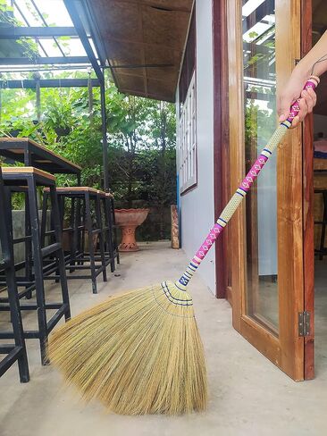40 inch Tall of Asian Broom for Cleaning Tile Floor,Soft bristles,Long Handle Hand Grip The Reed Tree with Grass,Broom Design for Sweeper Garbage Dust,Vintage Broom,Durable Broom Indoor & Outdoor in Saudi Arabia