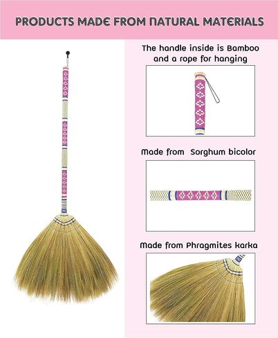 40 inch Tall of Asian Broom for Cleaning Tile Floor,Soft bristles,Long Handle Hand Grip The Reed Tree with Grass,Broom Design for Sweeper Garbage Dust,Vintage Broom,Durable Broom Indoor & Outdoor in Saudi Arabia