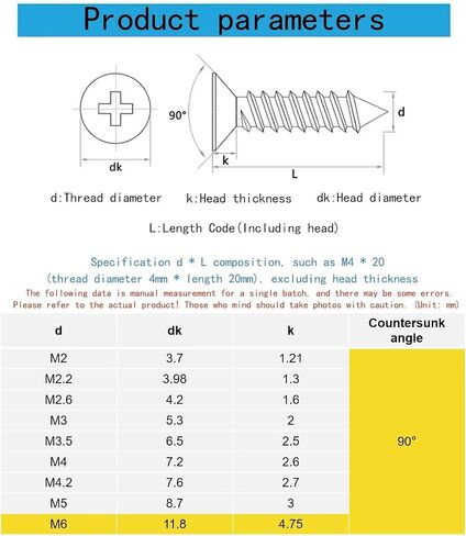 M6x 60mm Flat Head Wood Self Tapping,Sheet Metal Screws,Phillips Drive Countersunk Wood Screws,304 Stainless Steel （A2-70),GB846,Plain Finish，10 Pcs in Kuwait