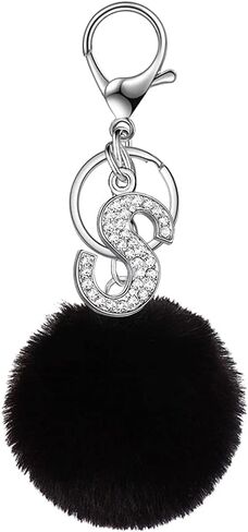 Initial Keyring Alphabet Keychain With Pom Pom Women Girl Shiny Crystal Key Ring Birthday Gift Friendship Keychain in Kuwait