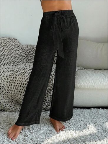 OYOANGLE Women's Swimsuit Cover Up Pants Sheer Elastic Waist Drawsting Straight Leg Beach Pants in Saudi Arabia