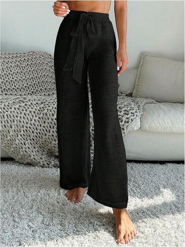 OYOANGLE Women's Swimsuit Cover Up Pants Sheer Elastic Waist Drawsting Straight Leg Beach Pants in Saudi Arabia