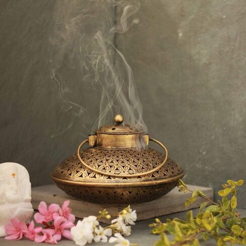 SFUS-10, Cast Iron Antique Degchi Style for Dhoop Holder and Candle Light | Incense Burner | Dhoop Dani | Pooja Items | Jaipur Crafts | Antique Lantern| Dhoop Batti Stand | Sambrani Holder|, Brown in Saudi Arabia