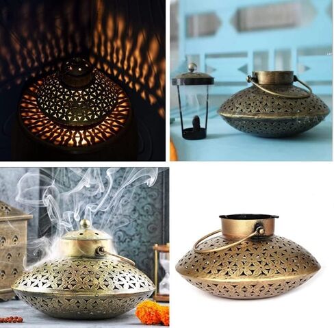 SFUS-10, Cast Iron Antique Degchi Style for Dhoop Holder and Candle Light | Incense Burner | Dhoop Dani | Pooja Items | Jaipur Crafts | Antique Lantern| Dhoop Batti Stand | Sambrani Holder|, Brown in Saudi Arabia