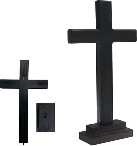 LBLNUGURI صليب خشبي أسود مع قاعدة يسوع المسيح صليب سطح الطاولة ديكور سطح المكتب خشبي أسود مقدس يسوع صليب كاثوليكي صليب يسوع المسيح صليب المنزل الزفاف في الهواء الطلق in Kuwait