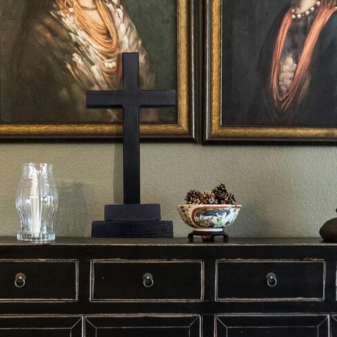 LBLNUGURI صليب خشبي أسود مع قاعدة يسوع المسيح صليب سطح الطاولة ديكور سطح المكتب خشبي أسود مقدس يسوع صليب كاثوليكي صليب يسوع المسيح صليب المنزل الزفاف في الهواء الطلق in Kuwait