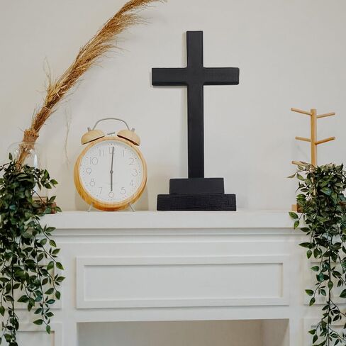 LBLNUGURI صليب خشبي أسود مع قاعدة يسوع المسيح صليب سطح الطاولة ديكور سطح المكتب خشبي أسود مقدس يسوع صليب كاثوليكي صليب يسوع المسيح صليب المنزل الزفاف في الهواء الطلق in Kuwait