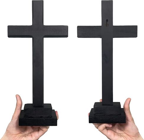LBLNUGURI صليب خشبي أسود مع قاعدة يسوع المسيح صليب سطح الطاولة ديكور سطح المكتب خشبي أسود مقدس يسوع صليب كاثوليكي صليب يسوع المسيح صليب المنزل الزفاف في الهواء الطلق in Kuwait
