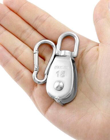 QWORK M15 304 Stainless Steel Single Pulley and Snap Hook Set - 10-Pack Heavy-Duty and Rust-Resistant with 360° Rotation - Max Load 80 lbs Pulley/119 lbs Hook for Versatile Indoor & Outdoor Use in Saudi Arabia