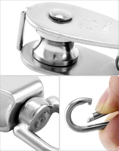 QWORK M15 304 Stainless Steel Single Pulley and Snap Hook Set - 10-Pack Heavy-Duty and Rust-Resistant with 360° Rotation - Max Load 80 lbs Pulley/119 lbs Hook for Versatile Indoor & Outdoor Use in Saudi Arabia