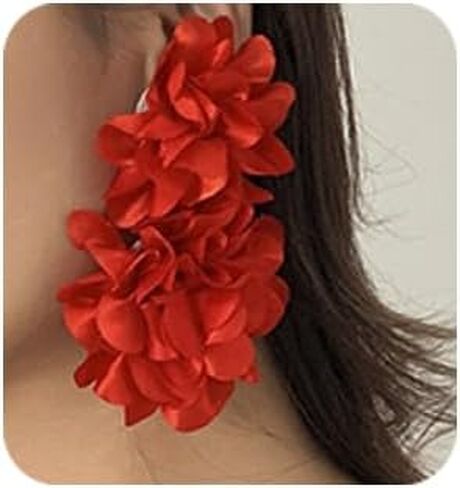 Fashion Bohemian Big Flower Earrings Fabric Flower Dangle Drop Earrings Large Fabric Flower Earrings for Women Girls Wedding Party Jewelry Accessories in Kuwait
