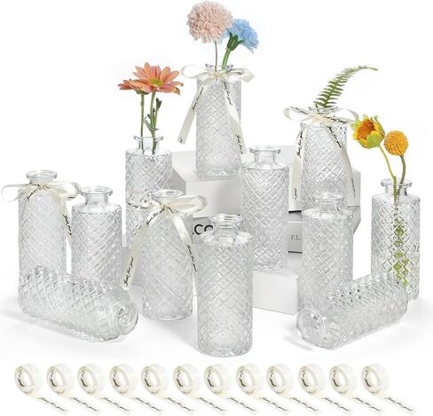 Glass Bud Vases Set of 12(Flowers NOT Included),Small Bud Vases in Bulk,Mini Bud Vases,Vintage Vases for Centrepieces,Small Vases for Wedding Decoration,Home Table Flower Decoration in Saudi Arabia