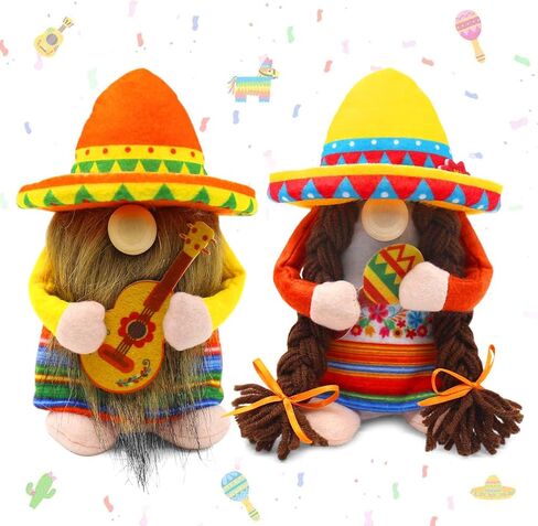 Fiesta Gnomes Couple Cinco de Mayo Tomte for Mexican Taco Tuesday Elf Dwarf Gift Nisse اليدوية الفولكلور الاسكندنافي Sombrero الحلي المنزلية المطبخ المنزلي زخارف صينية متدرجة in Kuwait
