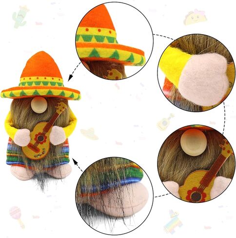 Fiesta Gnomes Couple Cinco de Mayo Tomte for Mexican Taco Tuesday Elf Dwarf Gift Nisse اليدوية الفولكلور الاسكندنافي Sombrero الحلي المنزلية المطبخ المنزلي زخارف صينية متدرجة in Kuwait